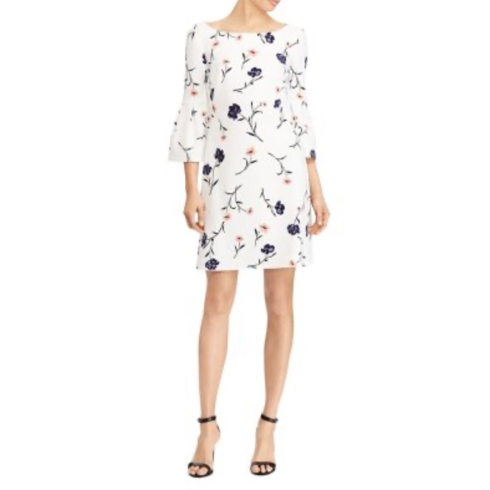 Ralph Lauren White  Floral Crepe Shift Dress